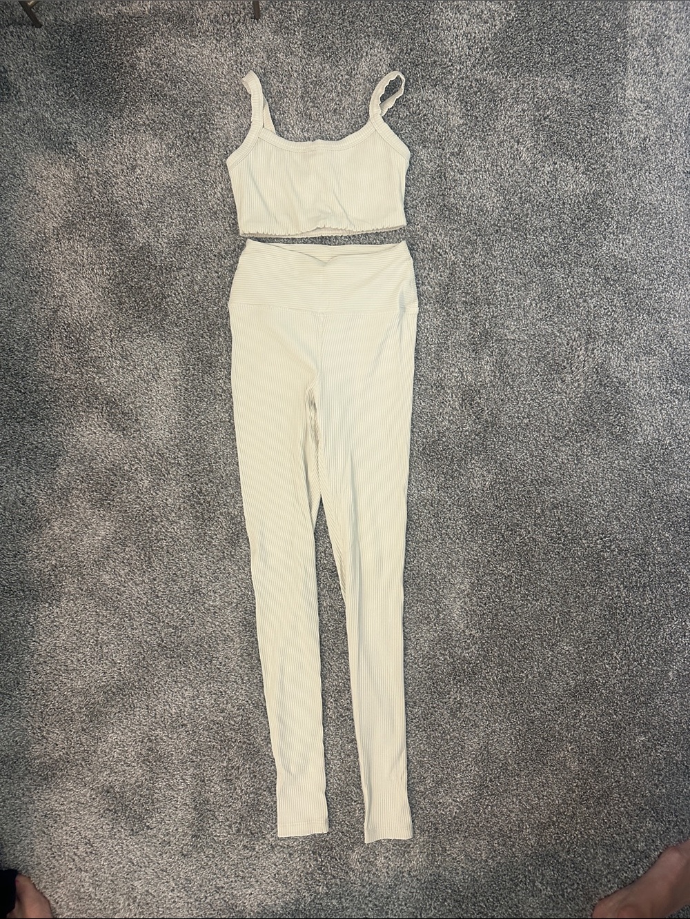 Year of Ours Cream Ribbed High-Waist Leggings & Crop Top Set